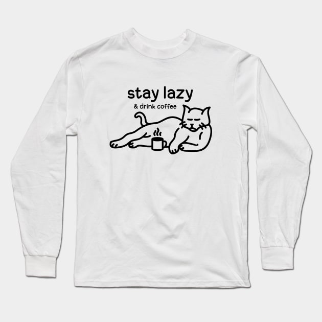 Lazy Cat Drink Coffee 1 Long Sleeve T-Shirt by VEKTORKITA